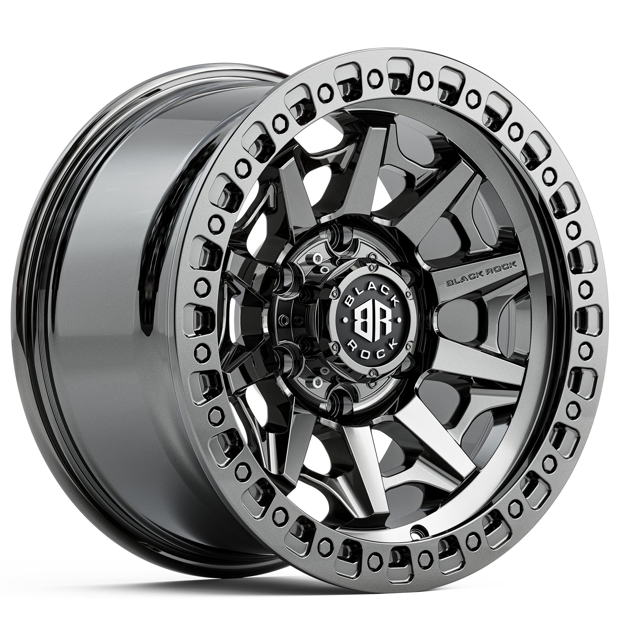 Black Rock Cage Black Chrome 4x4 Wheels Off-Road Rims 17 inch 18 inch